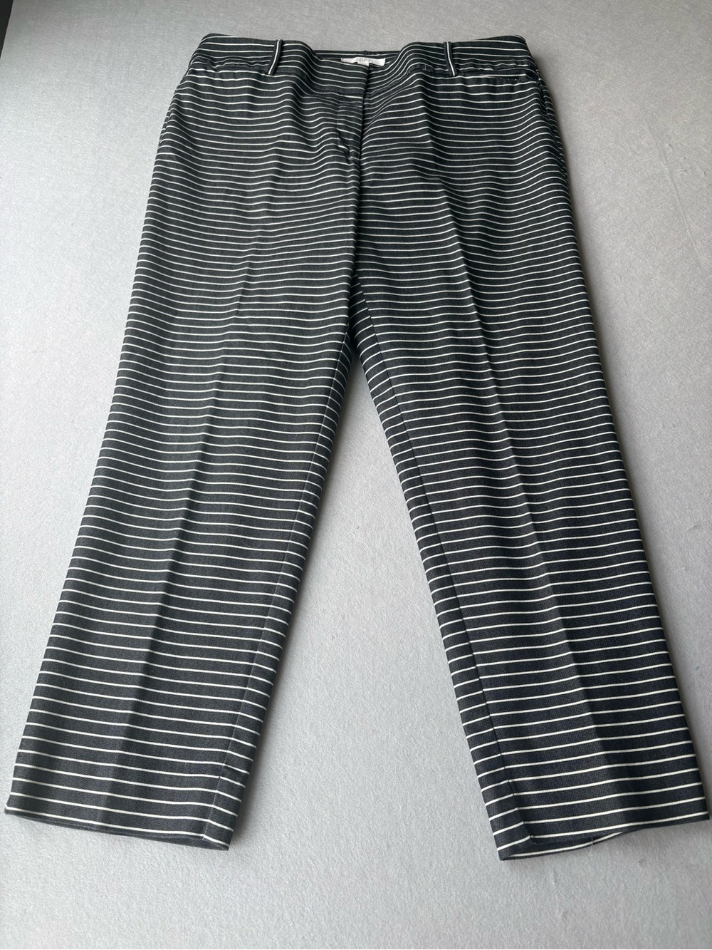 Loft Julie Charcoal Denim & White Striped The Riviera Pant Trousers sz 12
